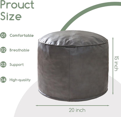 HIGOGOGO Round Stuffed Pouf Ottoman, Pu Leather Poufs with Foam Chunk Filling, Furry and Fluffy