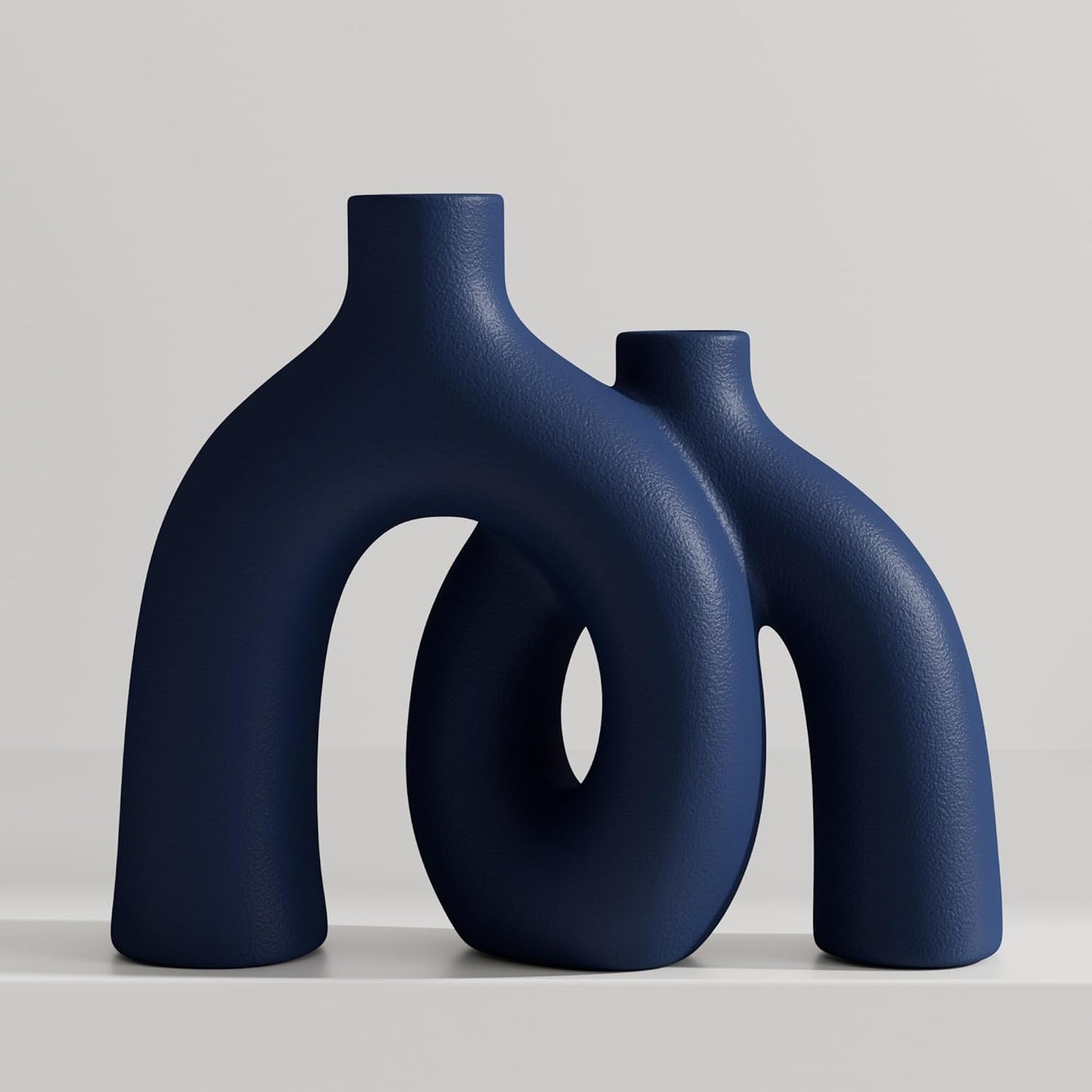 Matte Blue Vase Set - Hug Hollow Donut Aesthetic Ceramic Vases Home Decor, Navy Blue Decor Modern