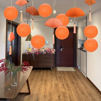 12Pcs Round Paper Lanterns Assorted Sizes (6" 8" 10" 12") for Home Decor, Restaurant, Church