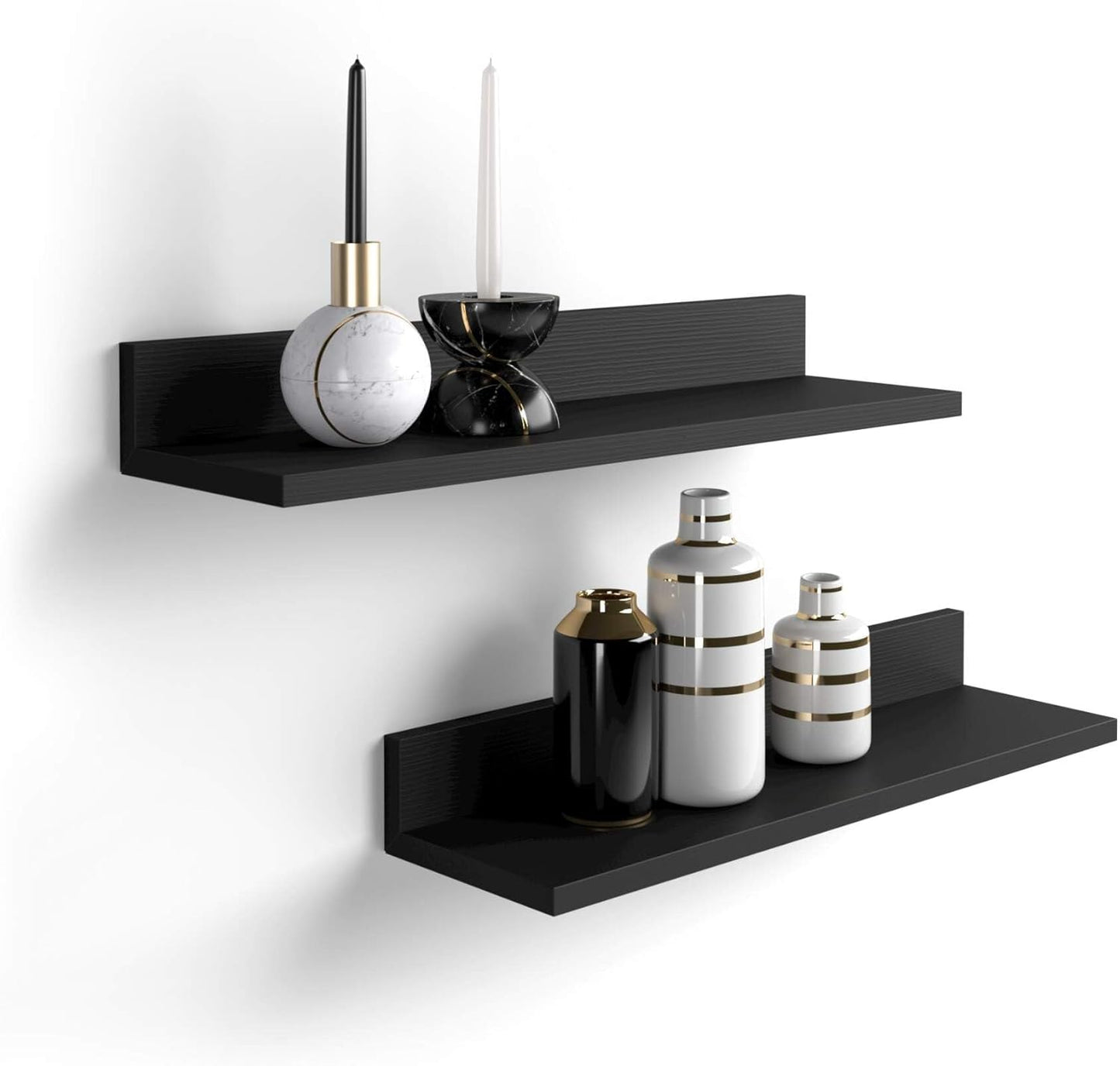 Mobili Fiver, Set of 2 Rachele Shelves, 23.62 in, Ashwood Black, Melamine-Finished, Wall Mounted
