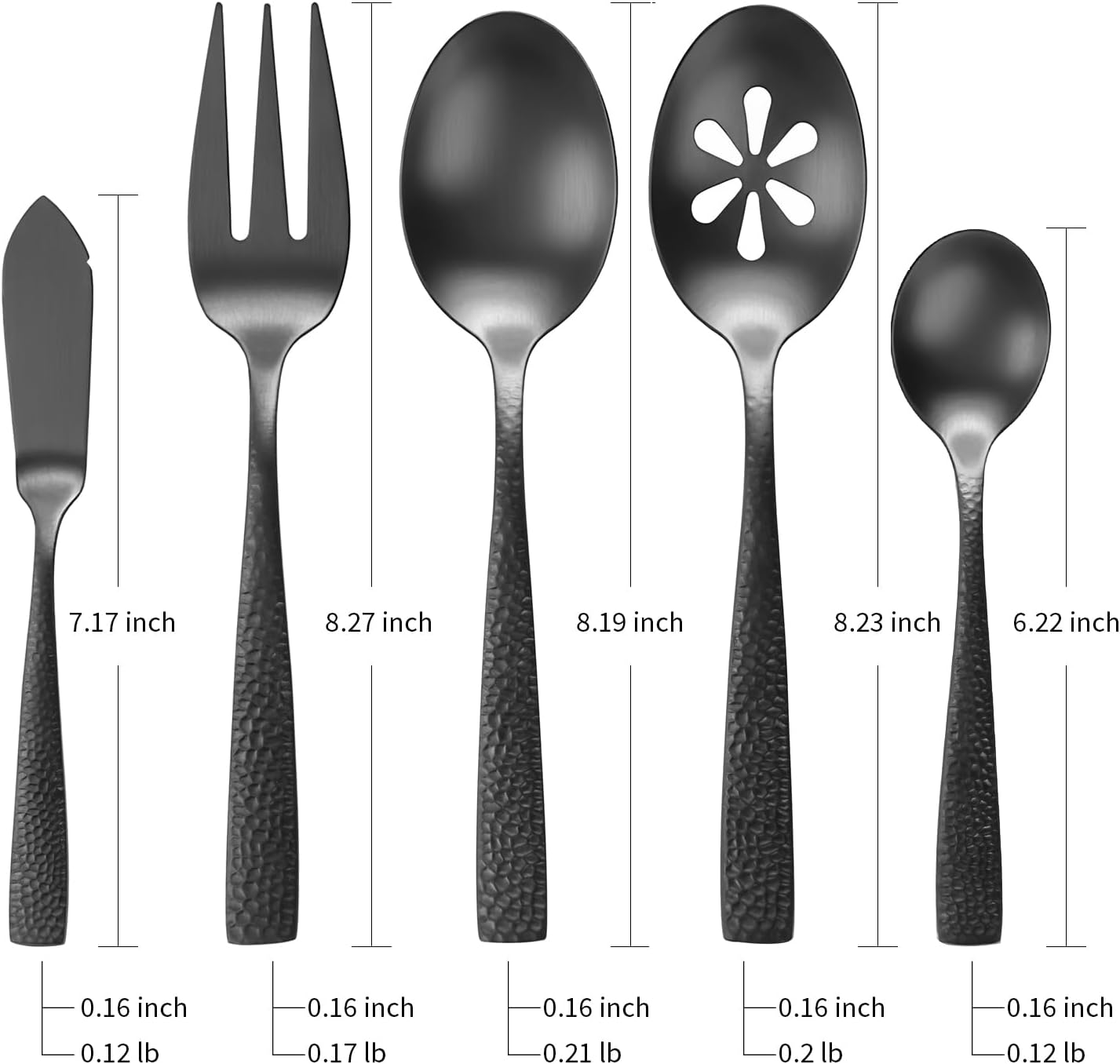 Silverware 45-Piece Matte Black Hammered Flatware Set with Serving Utensils, Stainless Steel Thick