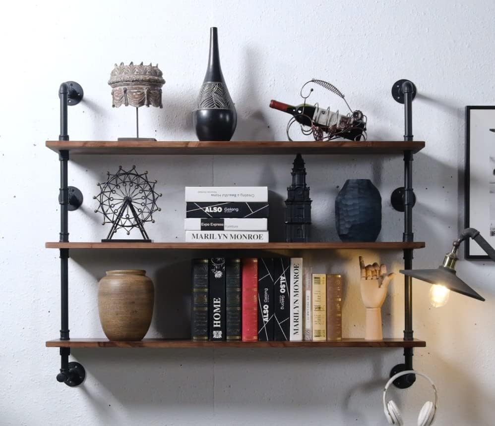 Industrial Pipe Wall Shelves with Real Wood Plank ,36 Inches Floating Shelves for Wall Farmhouse