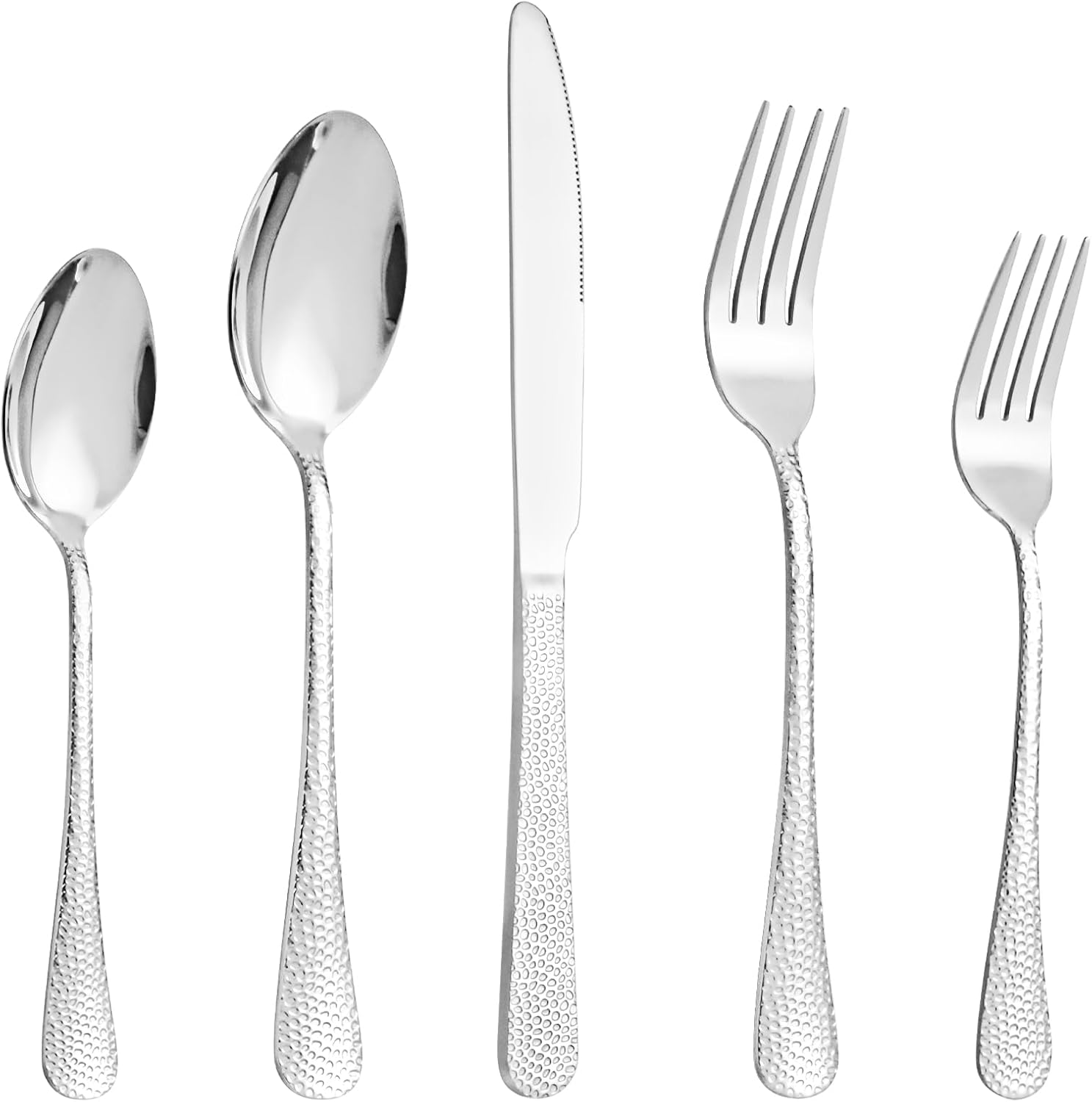 40 Pcs Silverware Set for 8 with Hammered Design, Food Grade Stainless Steel Flatware Set, Eating