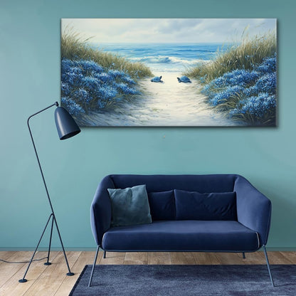 LASMOND Romantic Beach Wall Art for Living Room Blue Sea Turtle Lovers Canvas Painting Prints Ocean