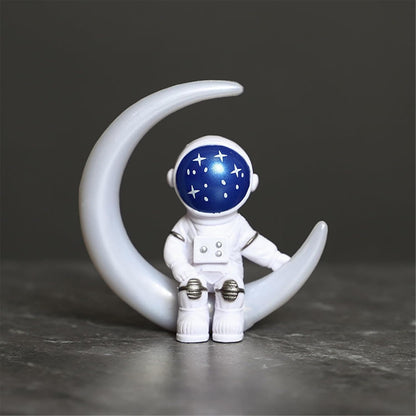 Blue White Astronaut Statues Set of 4, Spaceman Sculpture Figurines Outer Space Theme Decor for