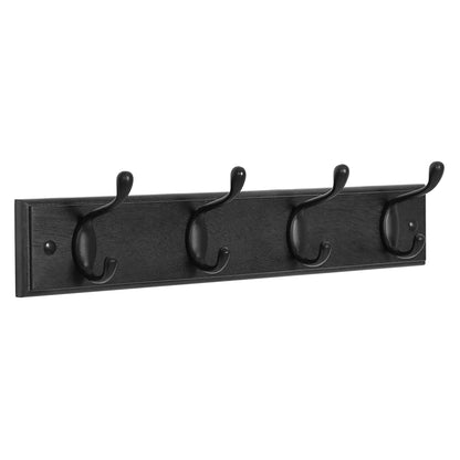 SONGMICS Wall-Mounted Coat Rack, Hook Rack, 4 Dual Metal Hooks, Black