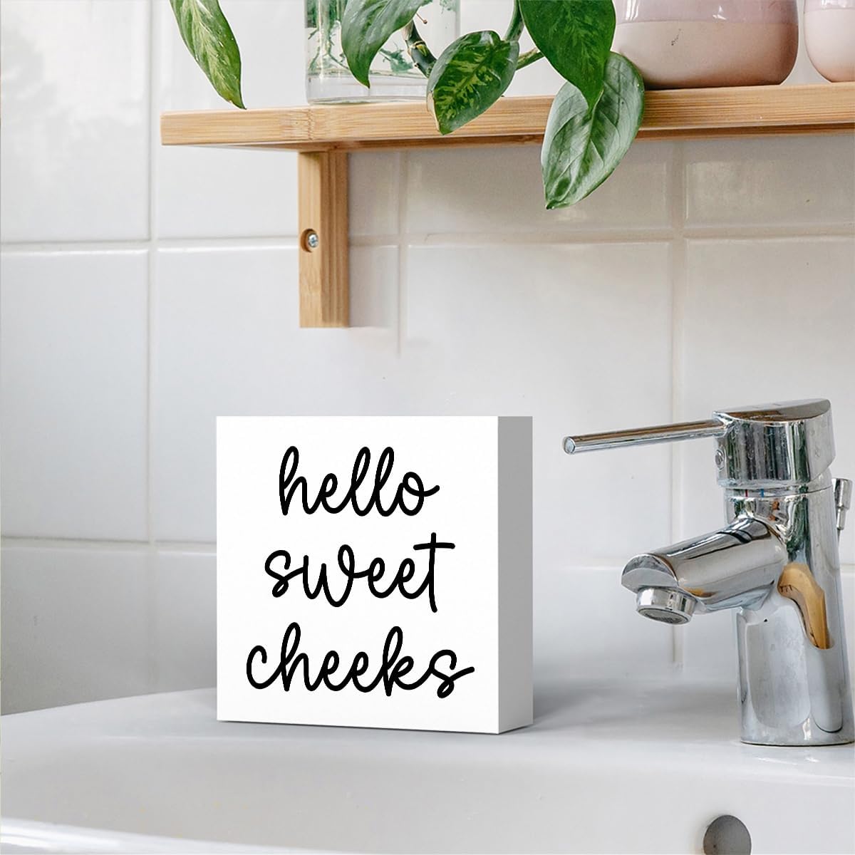 Hello Sweet Cheeks Bathroom Decor, Funny Bathroom Signs Decoration, Black and White Bathroom