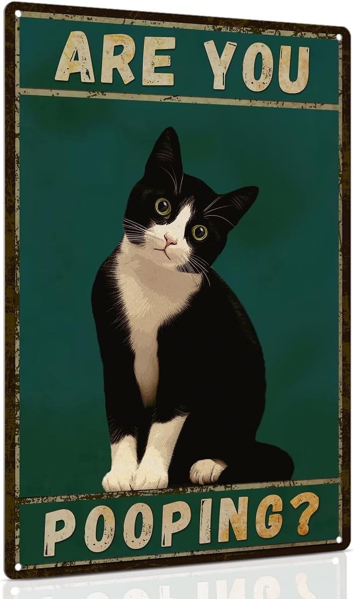 ALKB Tuxedo Cat Decor Are You Pooping Funny Metal Signs 8 x 12 Inch Black Cat Gift for Vintage