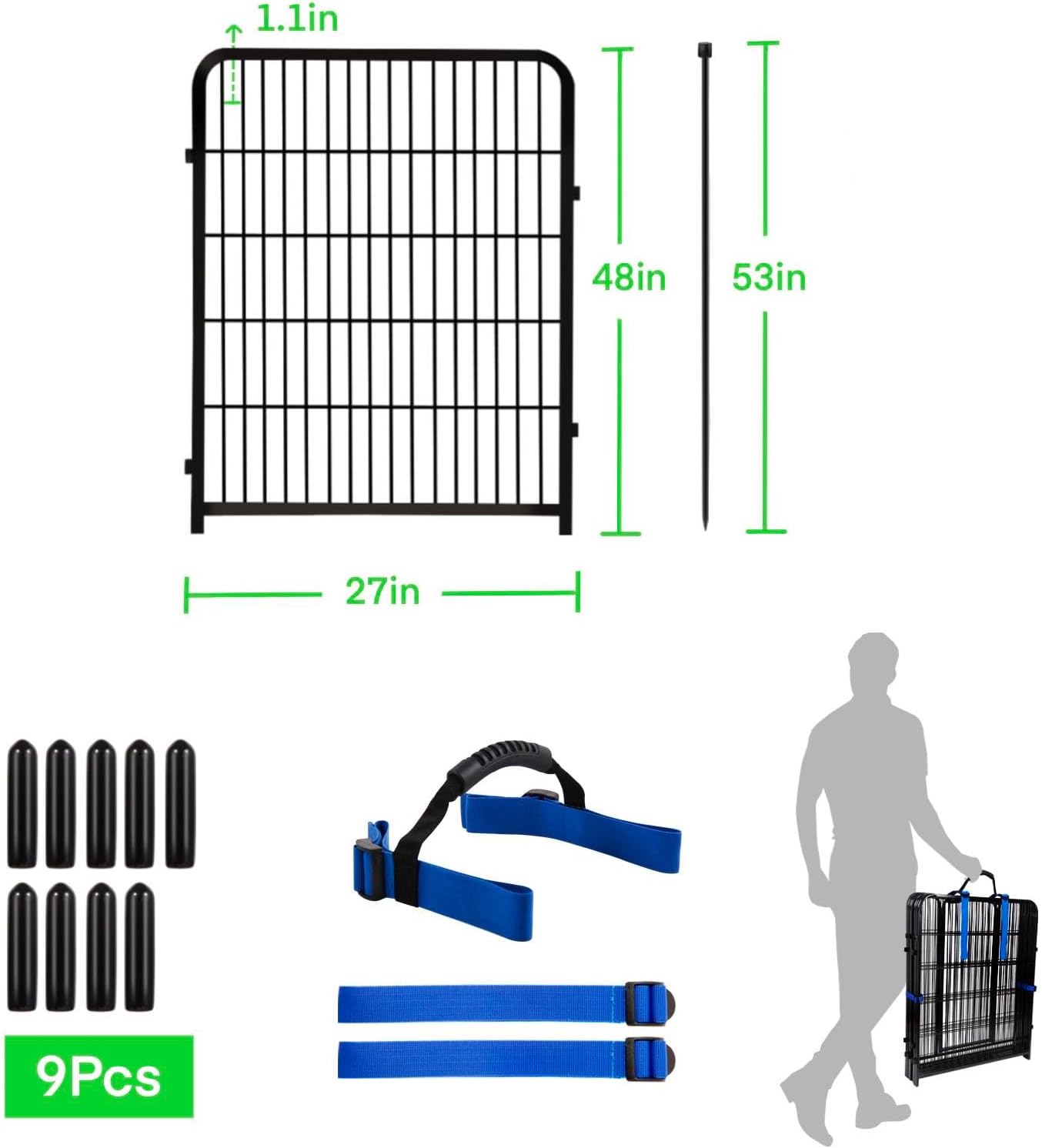 Garden Fencing 48 inch High, 8 Panels Total 17.7Ft(L). Garden Fence Border, Flower Bed Fencing, Dog