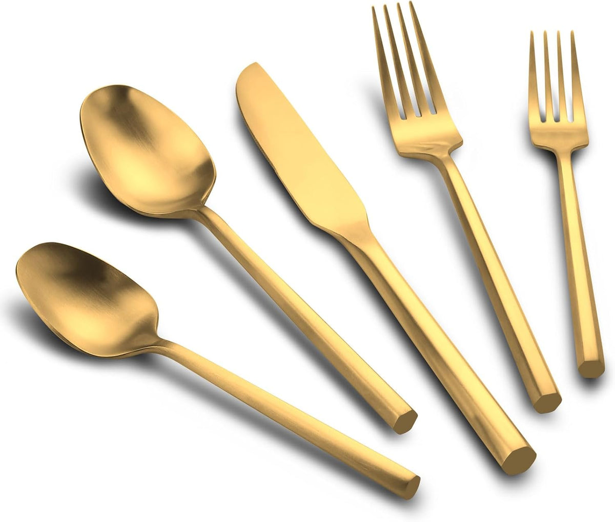 30-Piece Matte Gold Silverware Set, Hand Forged Utensil, Stainless Steel Flatware Set, Hexagon