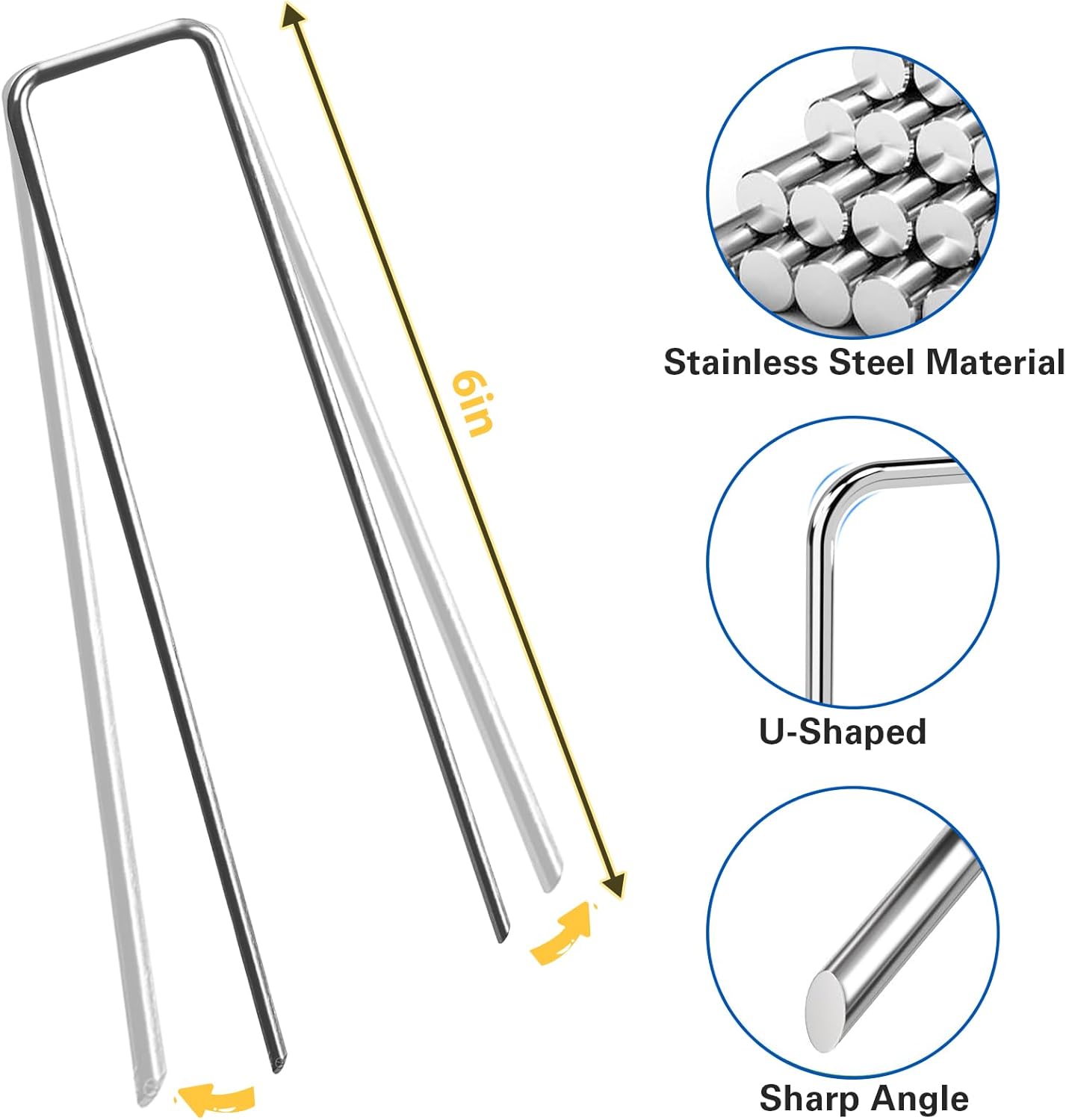 6 Inch Landscape Staples, More Thicker Heavy Duty 8 Gauge Galvanized Landscape Stakes, 125 Packs