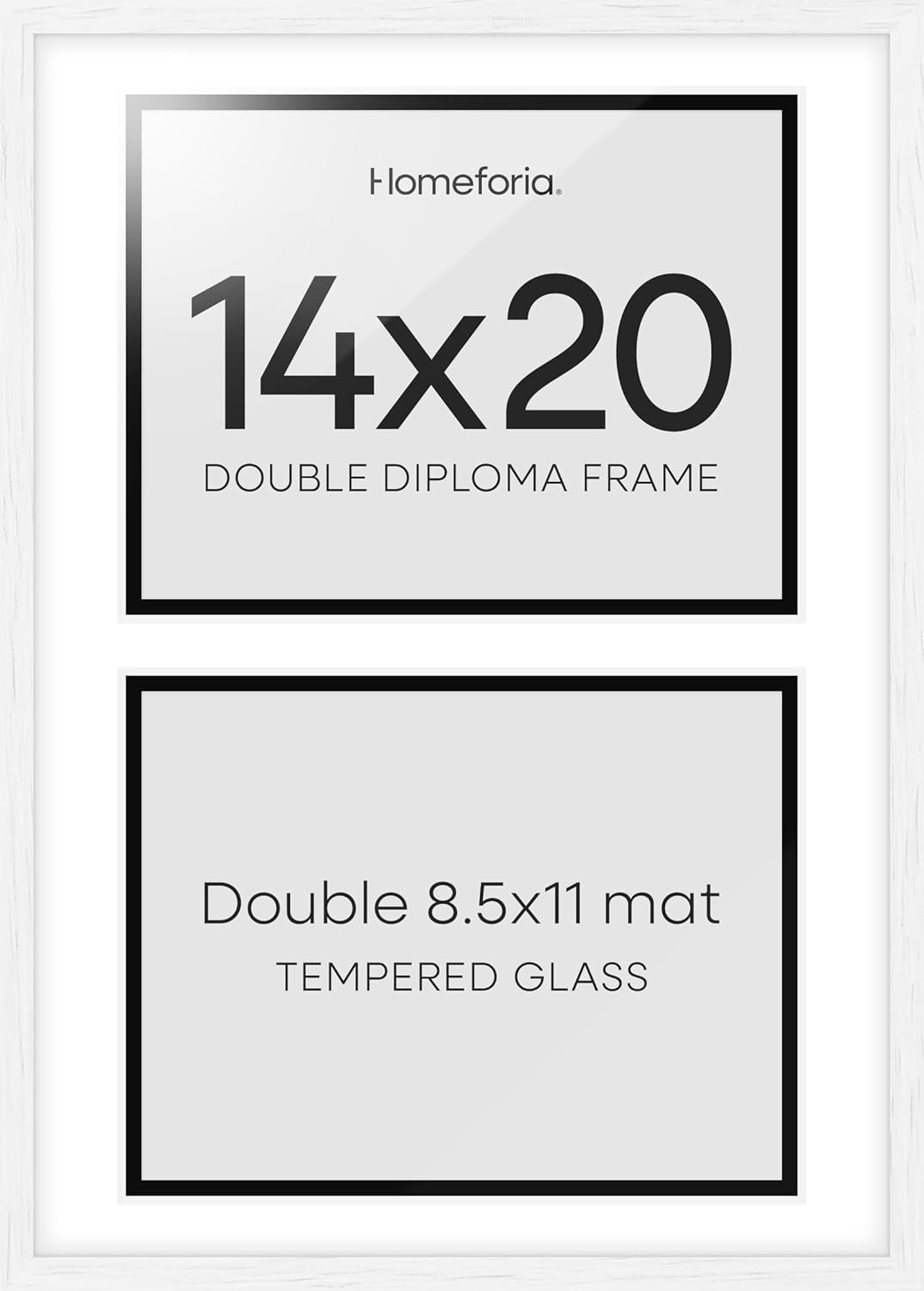 Homeforia 14x20 Double Diploma White Frame, High End Oak 14 x 20 Certificate Wood Frames with Mat