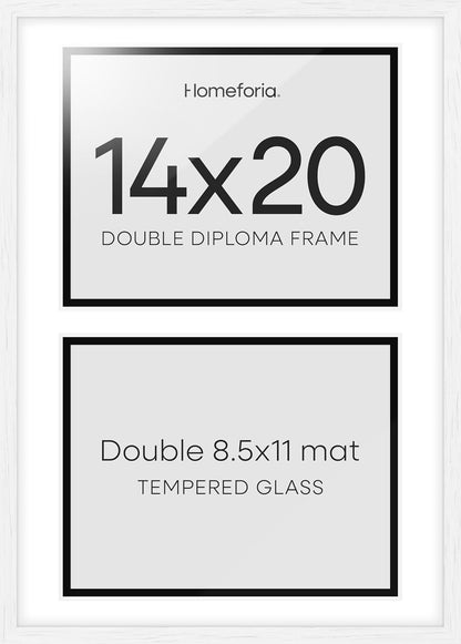 Homeforia 14x20 Double Diploma White Frame, High End Oak 14 x 20 Certificate Wood Frames with Mat