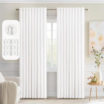 MIULEE Pure White Back Tab Blackout Curtains 84 Inch Length 2 Panels Set for Living Room Bedroom