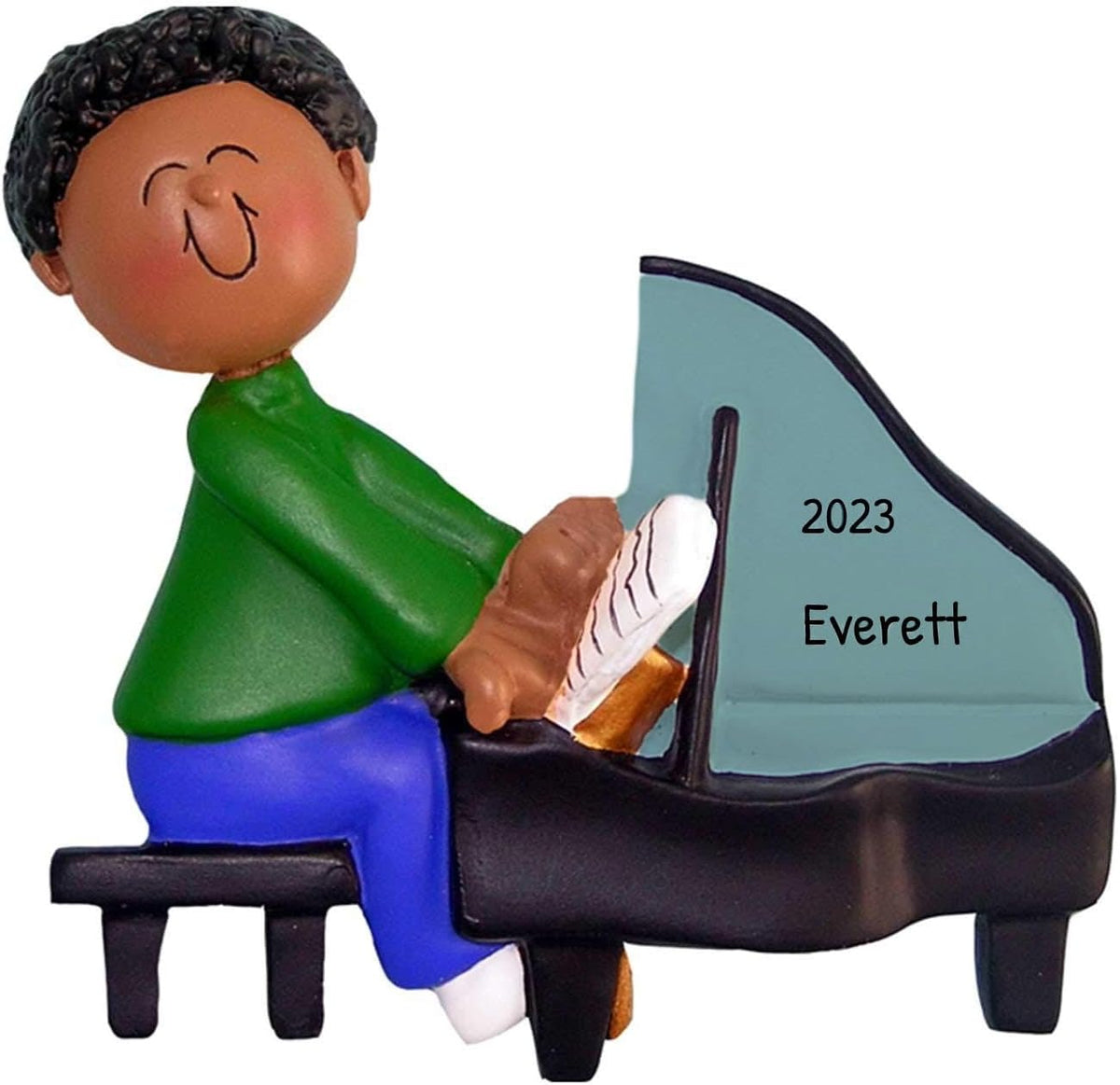 Elves Personalized Music Ornaments 2024 - African American Boy Piano Ornaments for Christmas Tree