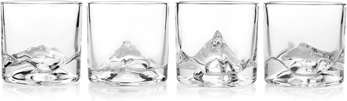 The Peaks Heavy Crystal Whiskey Glasses Gift Set of 4, Thick Freezable Bourbon Glass 1lb Each