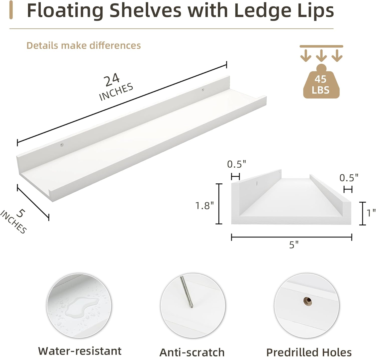 Picture Ledge Shelf, Wood Floating Shelves Set of 4, 24 inch Picture Ledge Shelves, Photo Ledge
