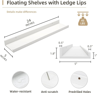 Picture Ledge Shelf, Wood Floating Shelves Set of 4, 24 inch Picture Ledge Shelves, Photo Ledge