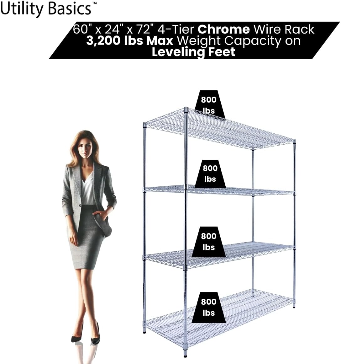 60"x24"x72" PREMIUM METAL STEEL 4-Tier Wire Shelving NSF 3200 LBS MAX Capacity Heavy Duty Storage