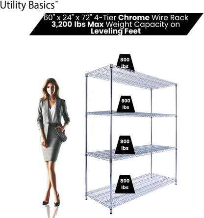 60"x24"x72" PREMIUM METAL STEEL 4-Tier Wire Shelving NSF 3200 LBS MAX Capacity Heavy Duty Storage