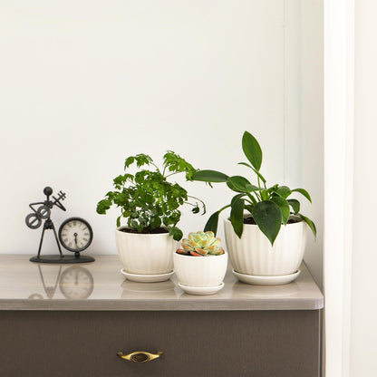 Ceramic Plant Pots with Drainage Holes and Saucers, Round White Flower Pots for Indoor Plant