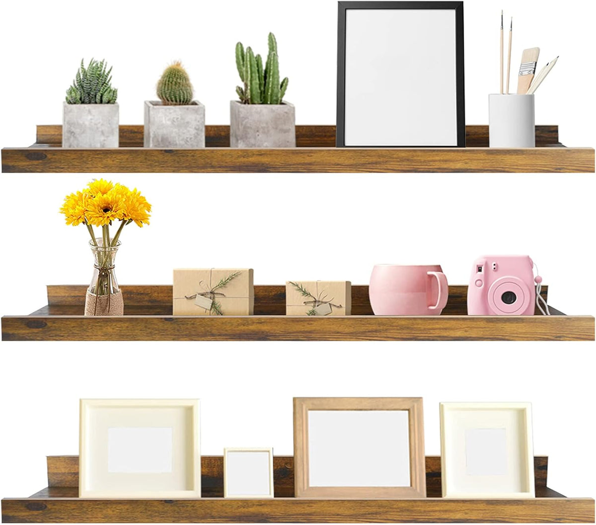 Giftgarden 36 Inch Large Floating Shelves for Wall Set of 3, Rustic Picture Ledge Wall Shelf for
