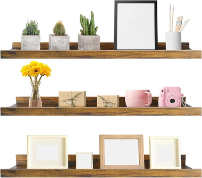 Giftgarden 36 Inch Large Floating Shelves for Wall Set of 3, Rustic Picture Ledge Wall Shelf for