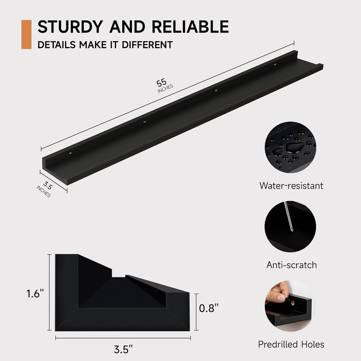Floating Picture Ledge Shelves for Wall Set of 2, 55 Inches Picture Shelf with Ledge, Nursery Book