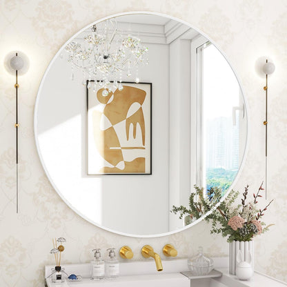 BEAUTYPEAK 30 Inch Round Mirror, Metal Frame Circle Mirror, Wall Mounted for Entryway, Bathroom