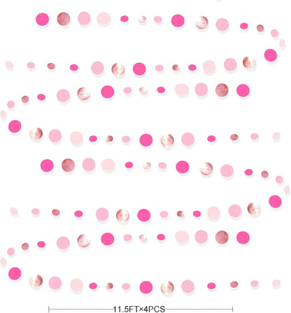 Hot Pink Rose Gold Party Decorations Circle Dots Garland Hanging Polka Dot Streamer for Girls