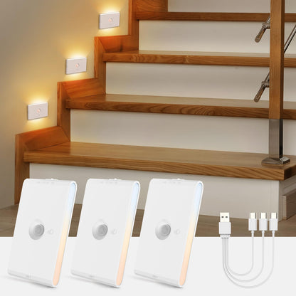 wowatt Rechargeable Motion Sensor Night Light, White Automatic Lights with Magnetic Mount, Dimmable