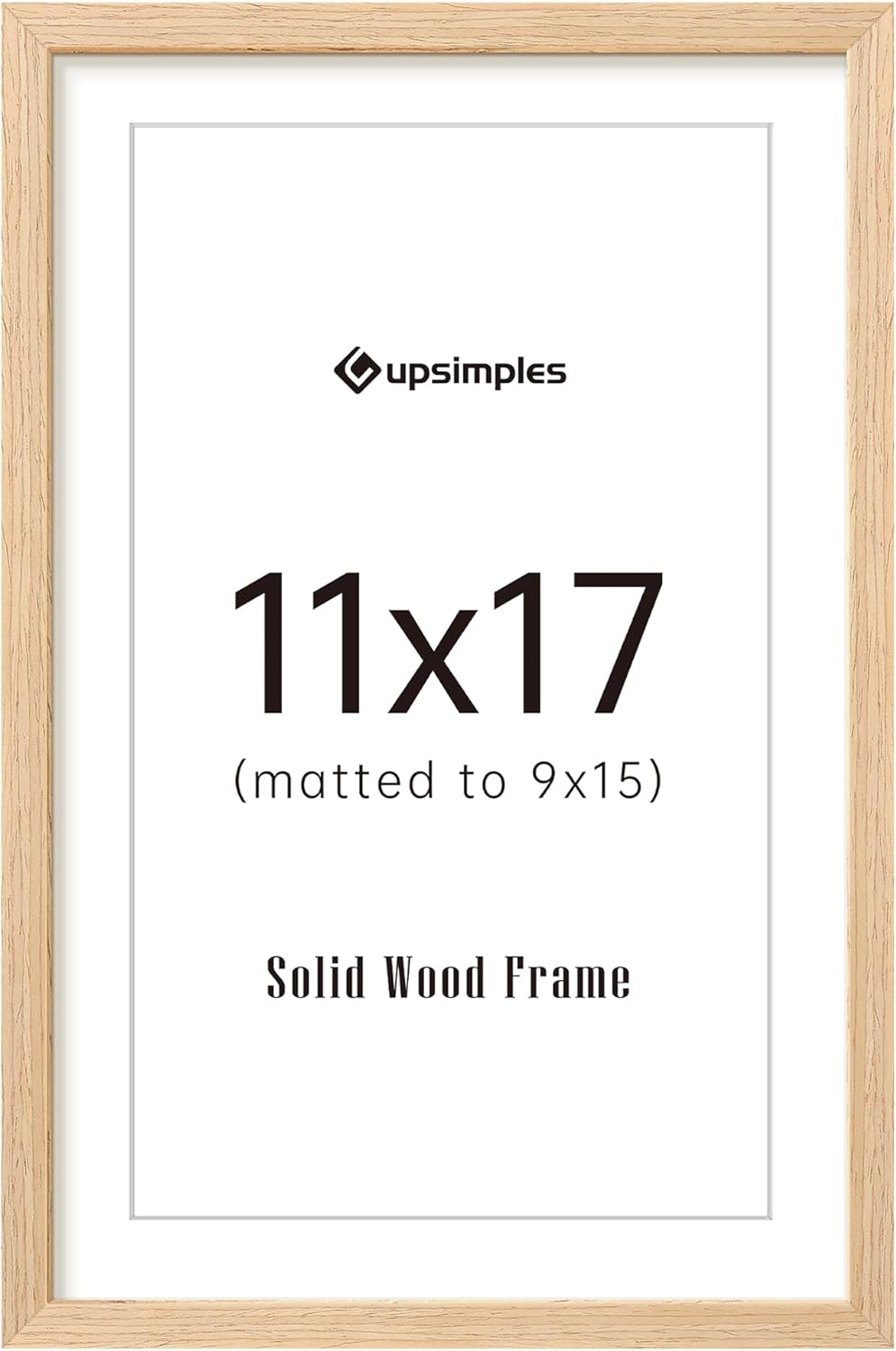 upsimples 11x17 Picture Frame, Natural Solid Wood Picture Frames, Display 9x15 with Mat or 11 x 17
