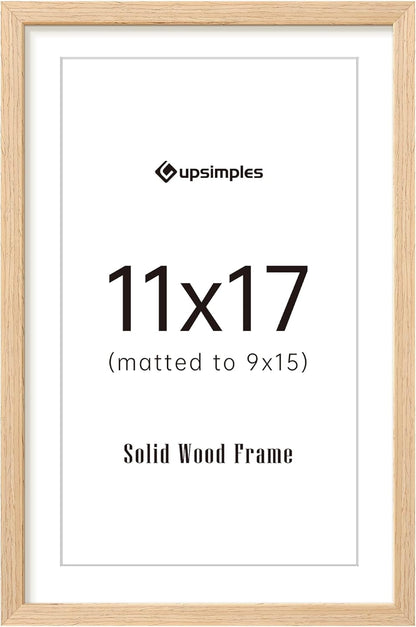 upsimples 11x17 Picture Frame, Natural Solid Wood Picture Frames, Display 9x15 with Mat or 11 x 17