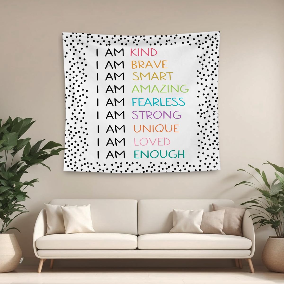 QGFM Positive Affirmations Wall Decor, I am Kind Brave Smart Inspirational Tapestry Wall Hanging