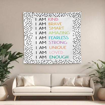 QGFM Positive Affirmations Wall Decor, I am Kind Brave Smart Inspirational Tapestry Wall Hanging