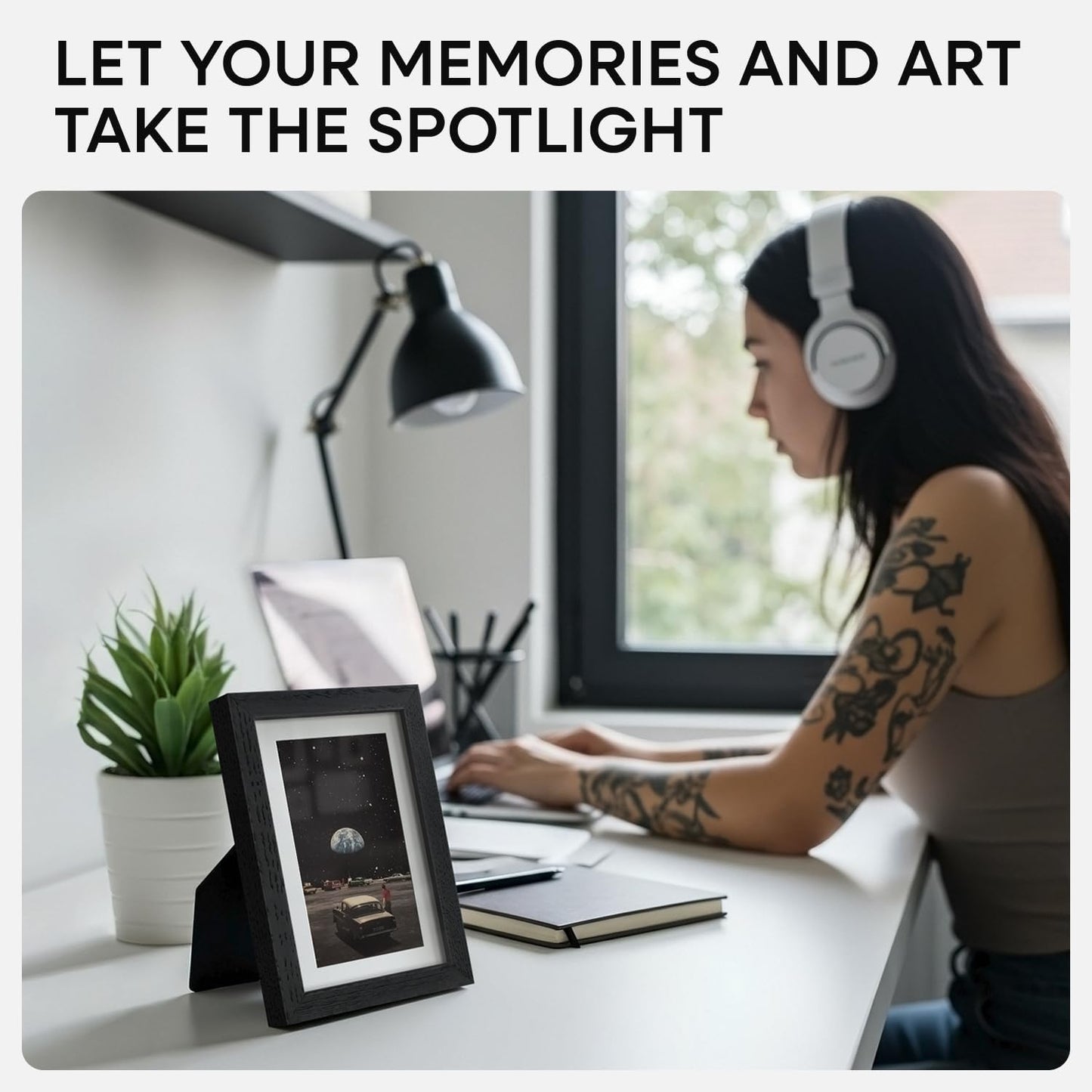 Homeforia 4x6 Picture Frame Black Wood, High End Oak 4by6 Black Wooden Frames with Mat 3x5 Print, 4