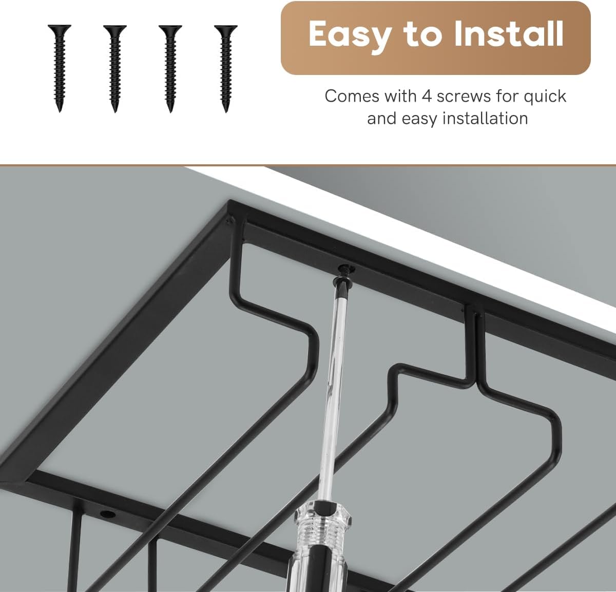 Xverycan Wine Glass Rack Under Cabinet, 6 Row Extreme Large Stemware Hanger, Metal Wine Goblet
