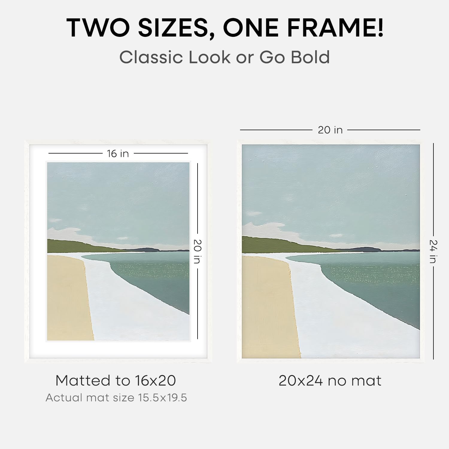 Homeforia 20x24 White Picture Frame, High End Oak 20x24 White Wood Frame with Mat 16x20 Photo, 20 x