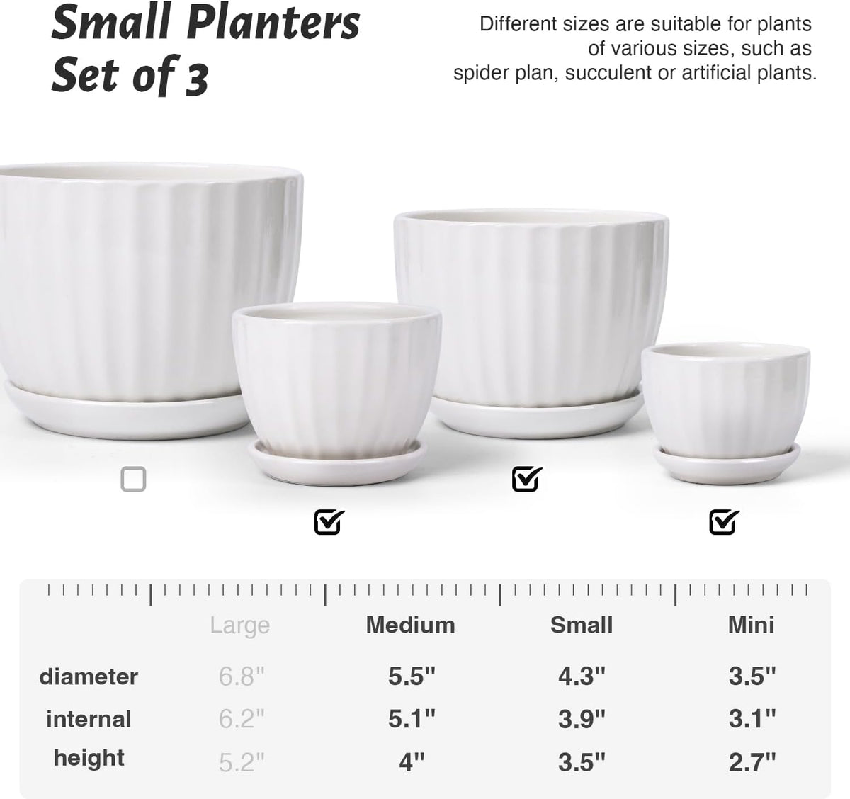 Ceramic Plant Pots with Drainage Holes and Saucers, Round White Flower Pots for Indoor Plant