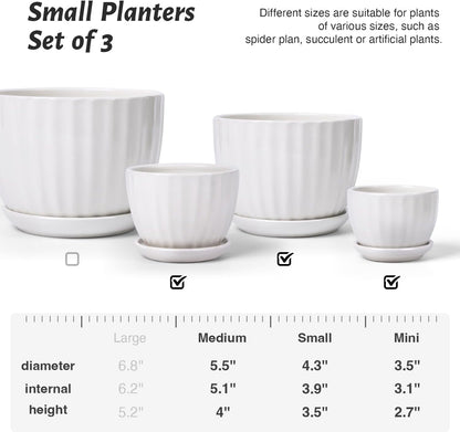 Ceramic Plant Pots with Drainage Holes and Saucers, Round White Flower Pots for Indoor Plant