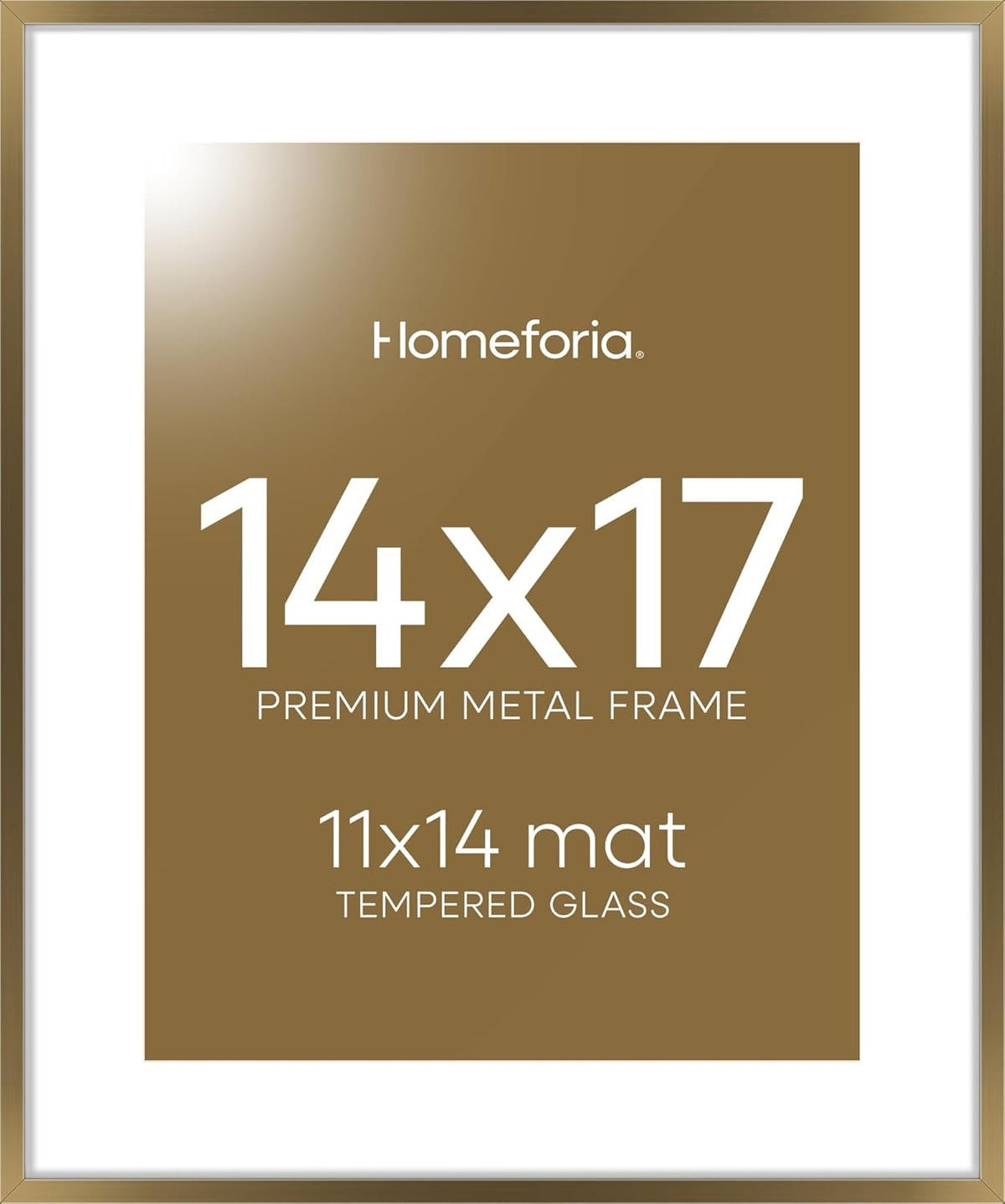 Homeforia 14x17 Picture Frame Bronze, High End Metal 14x17 Brass Poster Frames with Mat 11x14 for