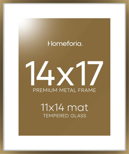 Homeforia 14x17 Picture Frame Bronze, High End Metal 14x17 Brass Poster Frames with Mat 11x14 for