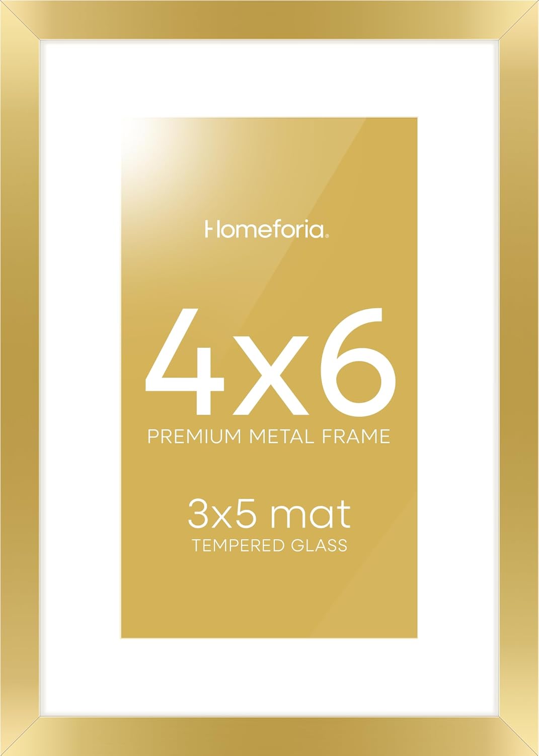 Homeforia 4x6 Picture Frame Gold, High End Metal 4 x 6 Gold Frames with Mat 3 x 5 for Print, 4by6