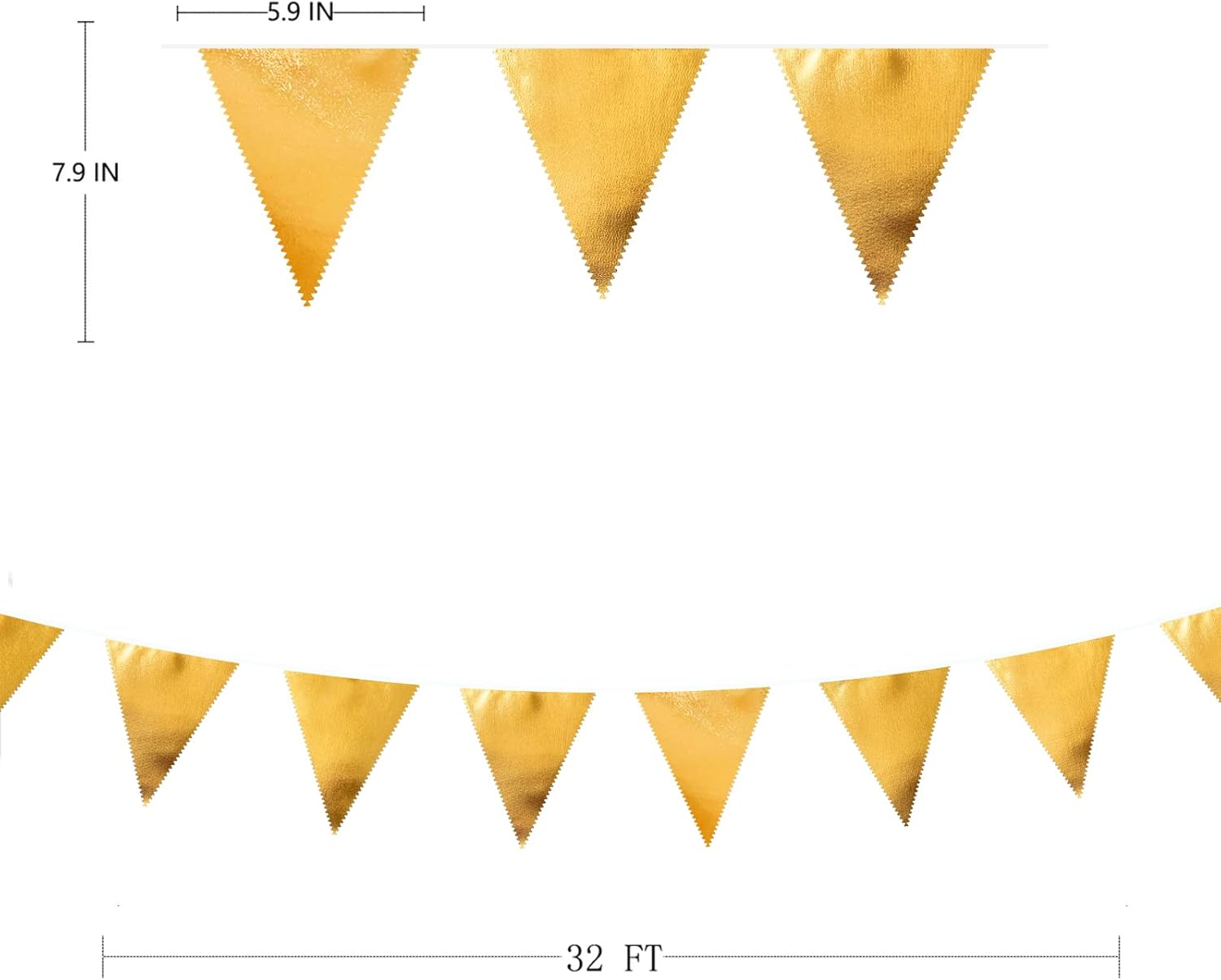 Gold Party Decorations Metallic Fabric Triangle Pennant Banner Gold Flag Bunting Garland for