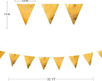 Gold Party Decorations Metallic Fabric Triangle Pennant Banner Gold Flag Bunting Garland for