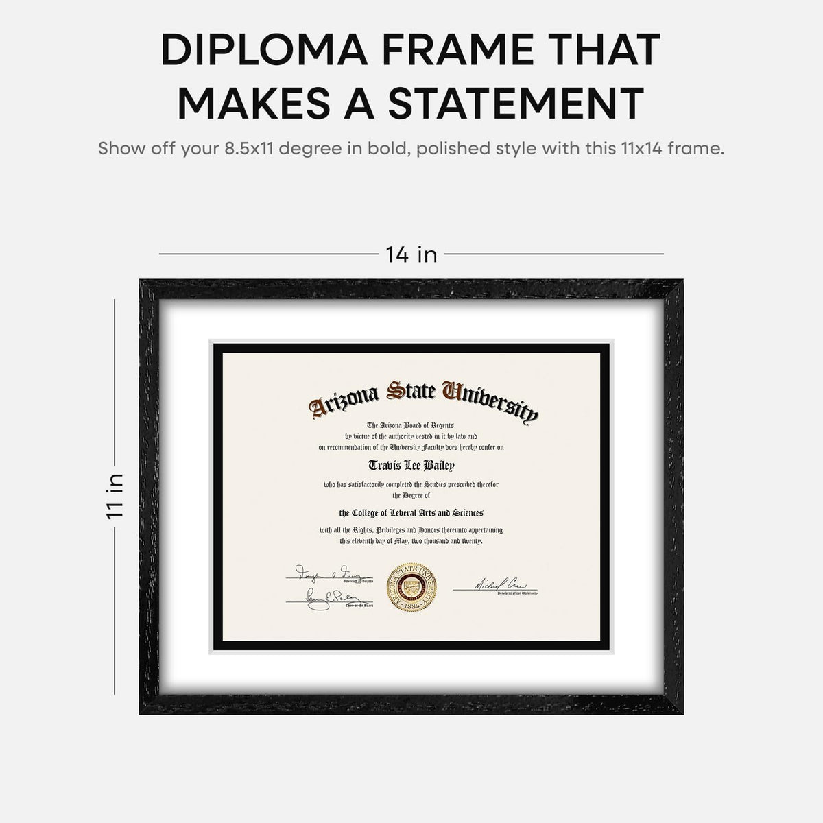 Homeforia 11x14 Diploma Frame Black Wood, High End Black Oak 11 x 14 Certificate Frames with Mat