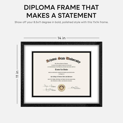 Homeforia 11x14 Diploma Frame Black Wood, High End Black Oak 11 x 14 Certificate Frames with Mat