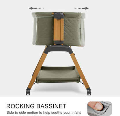 3 in 1 Baby Bassinet, Rocking Bassinets with Comfy Mattress and Wheels, Adjustable Height Bassinet
