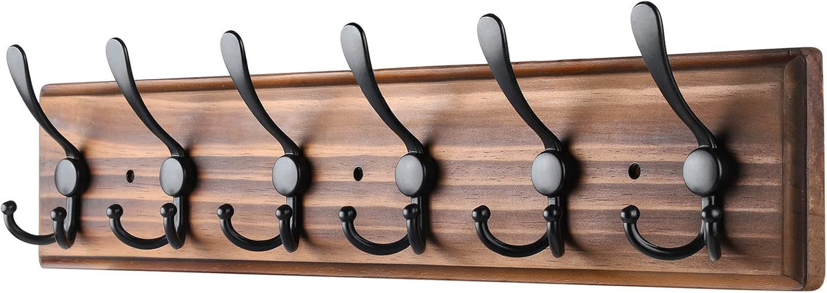 Coat Rack Wall Mount, Wooden Heavy Duty Coat Rack for Wall,6 Triple Coat Hanger Hooks for Hanging