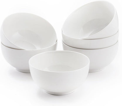 White Soup Bowls 6 in, 26Oz round Large Ceramic Bowl set of 6, Deep Porcelain Bowls for Cereal